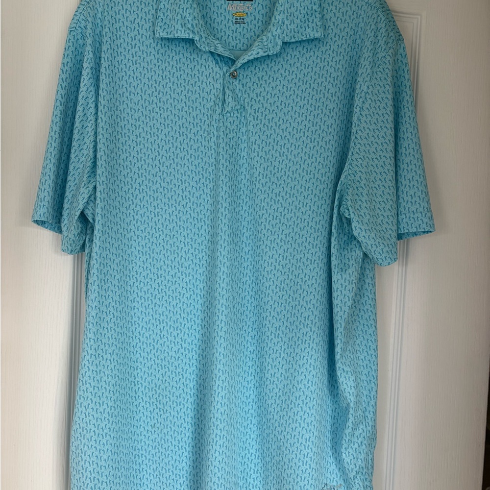 Greg Norman Collection Blue Polo Shirt with Subtle Pattern